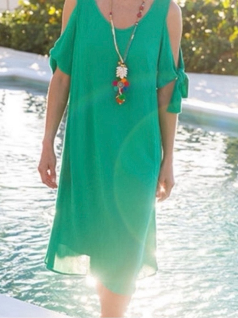 Soft Surroundings Teal Green Cold-Shoulder Midi Dress